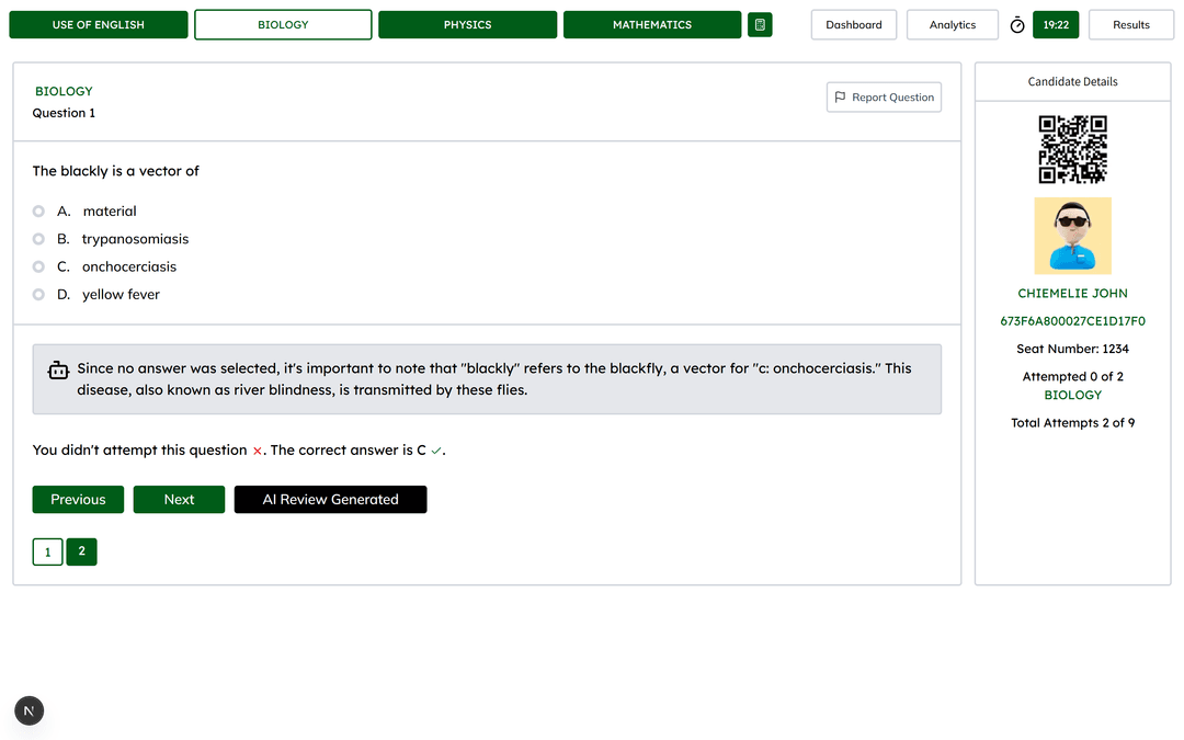 A screenshot of the practice screen